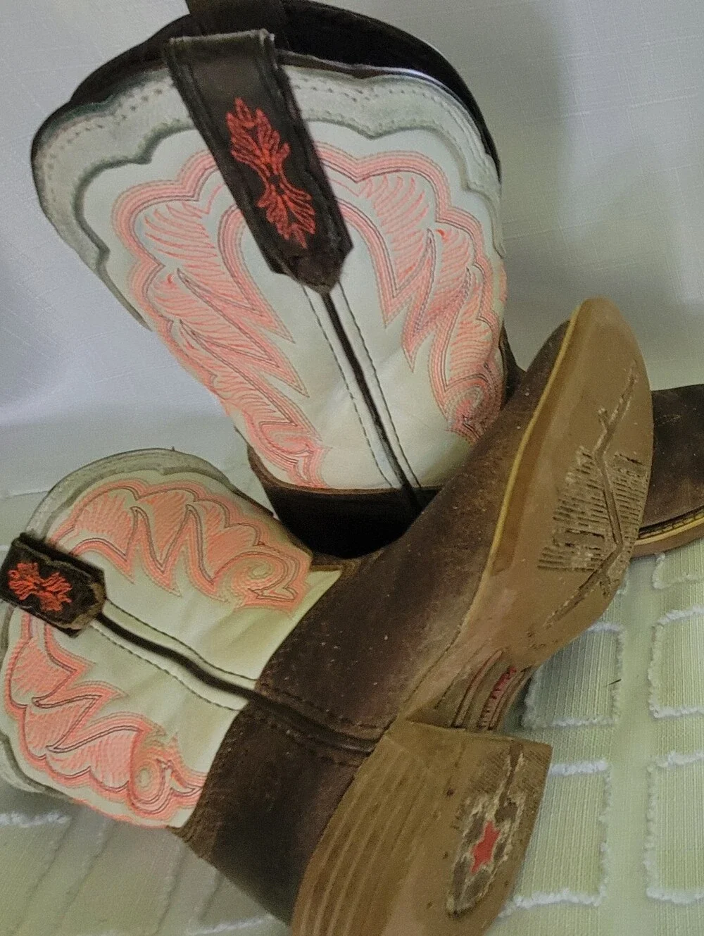 Durango Girls Western Cowboy Boots - Pink and Brown & Blue Leather Uppers Sz 12